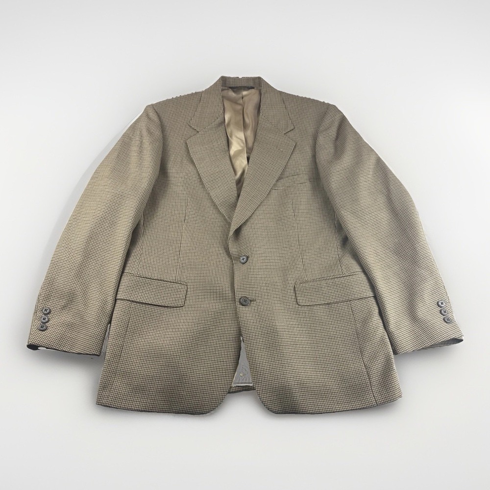 Travelsmith 2 Button Blazer Mens 42R Beige Houndstooth Sports Coat Dress Jacket